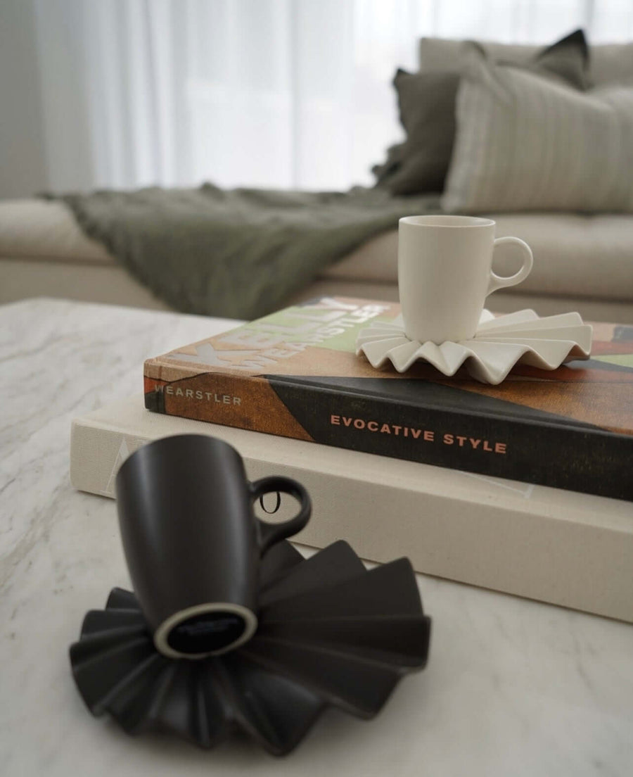 Kütahya Porcelain Adora Coffee Set Black & Cream Gift Boxed set for 2 *Limited Edition.