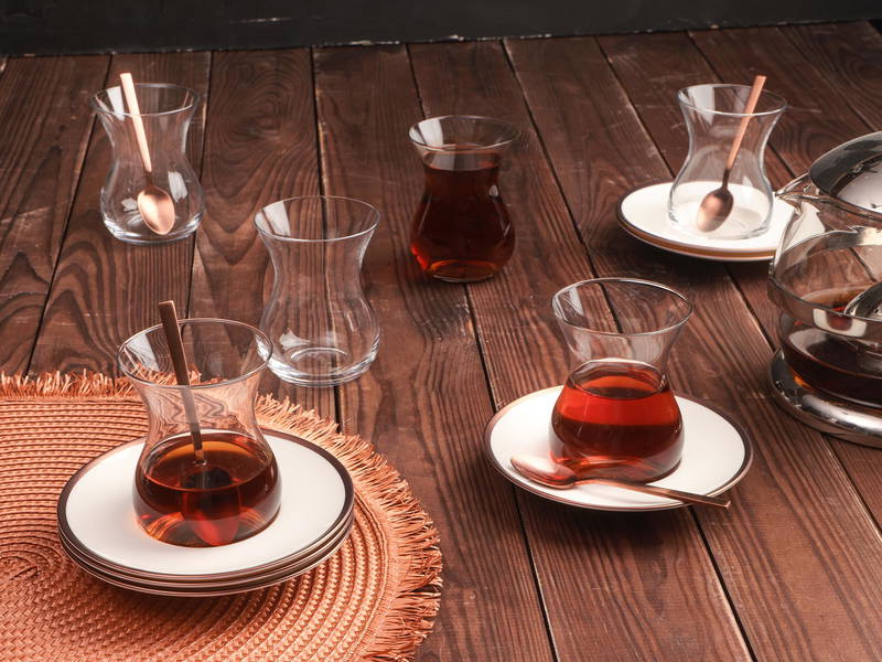 Porland Peride Copper Banded Turkish Tea Glass Set