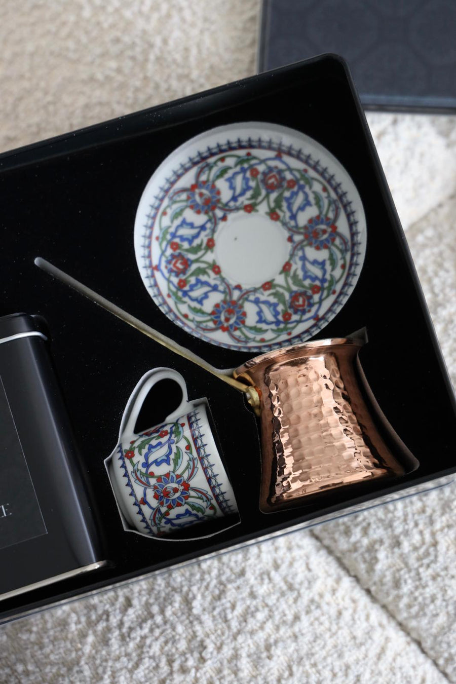 MITA KAHVE  Porland Cihangir Coffee Cup with Cezve and Coffee Set for Two Gift Box (Blue)