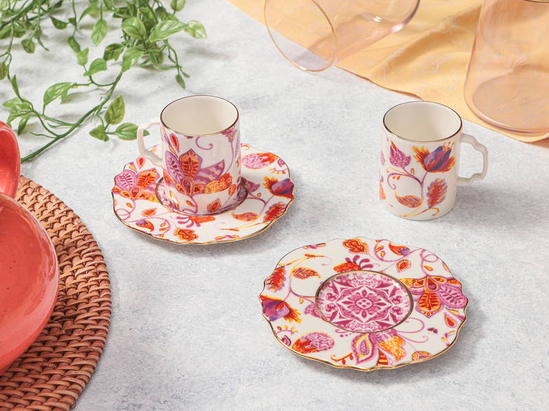 Porland Pinky Pattern Turkish Coffee Set for TWO- DESIGN 1 (Pink) 80ml