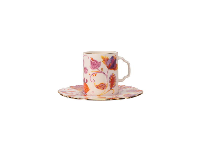 Porland Pinky Pattern Turkish Coffee Set for TWO- DESIGN 1 (Pink) 80ml