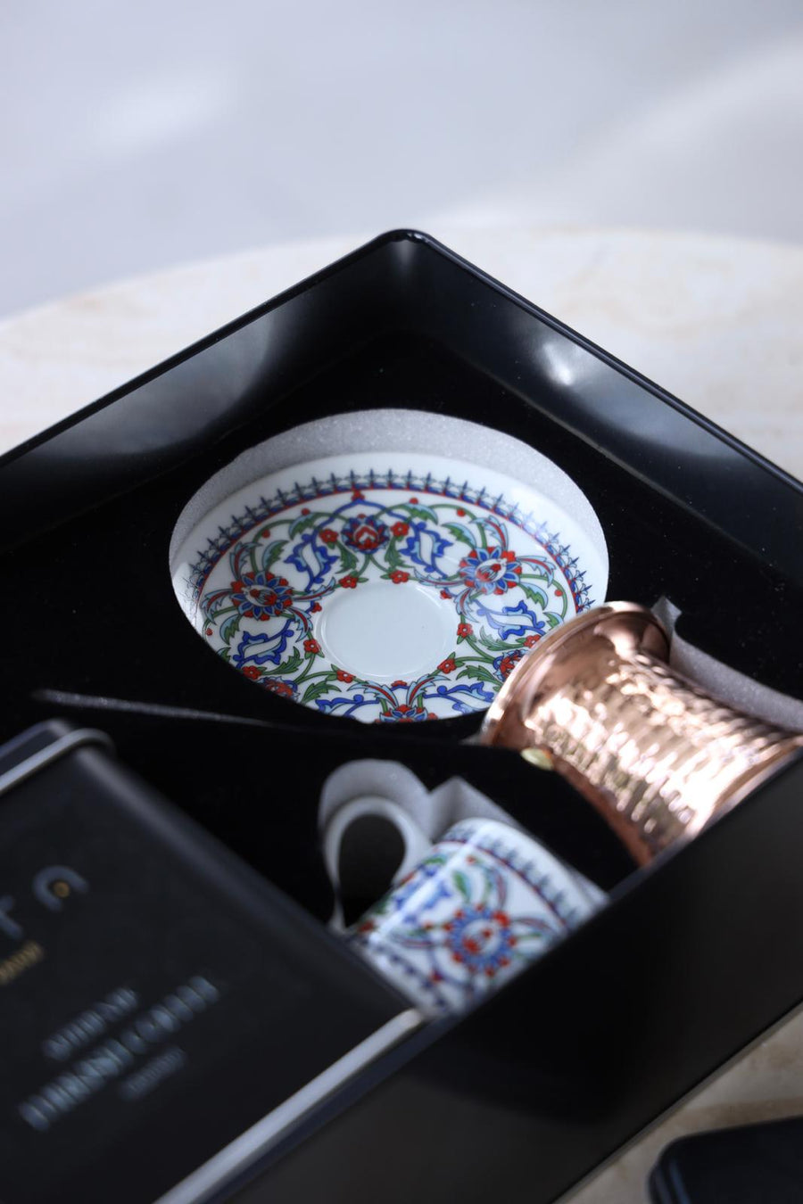 MITA KAHVE  Porland Cihangir Coffee Cup with Cezve and Coffee Set for Two Gift Box (Blue)