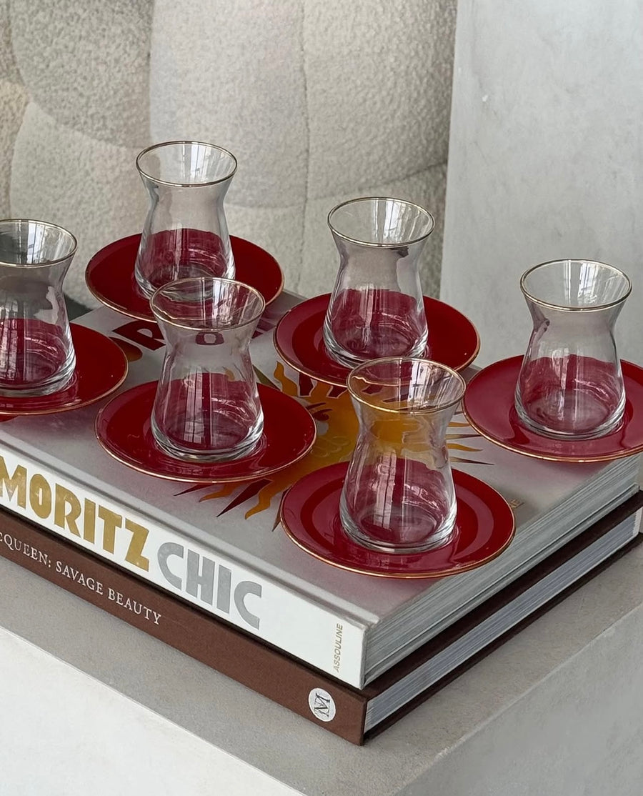 Karaca Retro Red 6 Person Tea Set