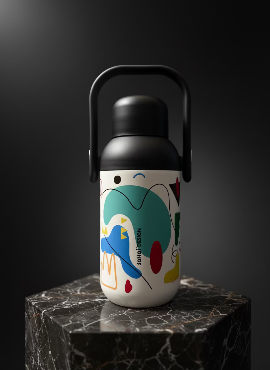 SOHAI 1200ml insulated stainless steel thermos flask with colourful design – front view