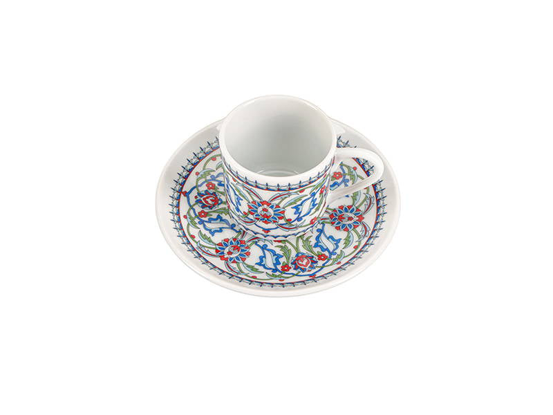 MITA KAHVE  Porland Cihangir Coffee Cup with Cezve and Coffee Set for Two Gift Box (Blue)