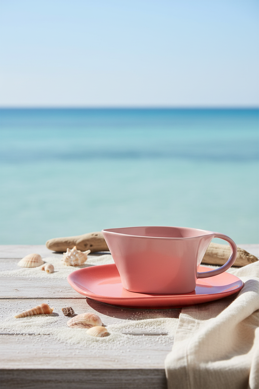 Kütahya Skallop x Karim Rashid tea cup and saucer 4 piece set- Light Pink Mita Kitchenware