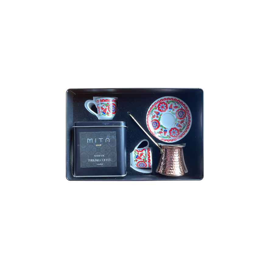 MITA KAHVE Humayun Coffee Cup with Cezve and Coffee Set for Two Gift Box