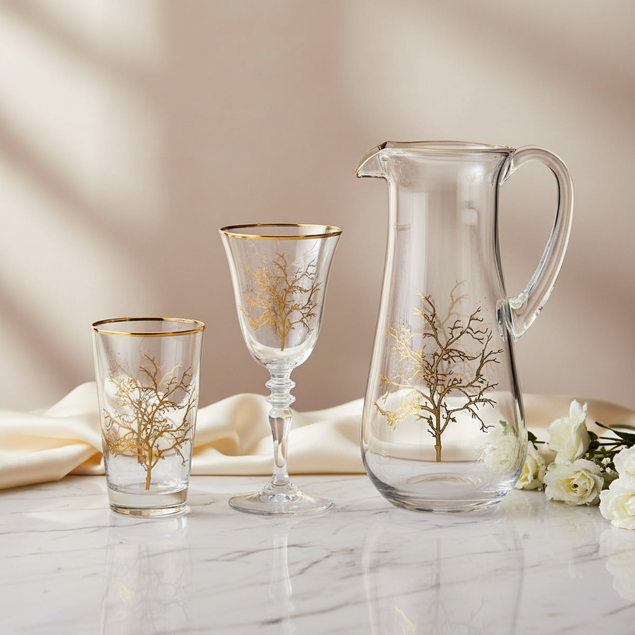 Karaca Autumn 25 Piece Gold Glass Set Mita Kitchenware