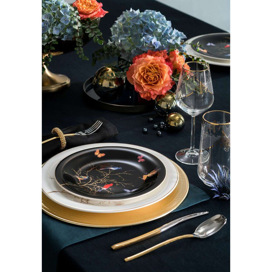 Karaca Fine Pearl Grace Black 62 Pieces Pearl Dinnerware Set for 12 Persons