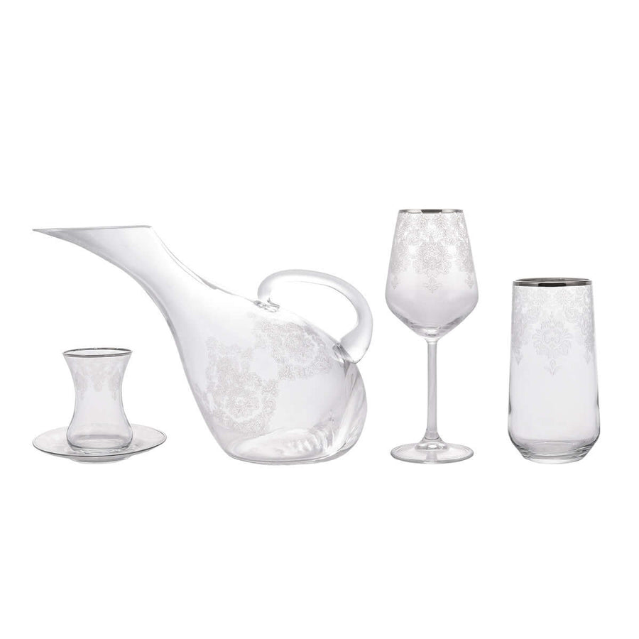 Karaca Fine Pearl Helen Platinum 49 Piece Pearl Glassware Collection