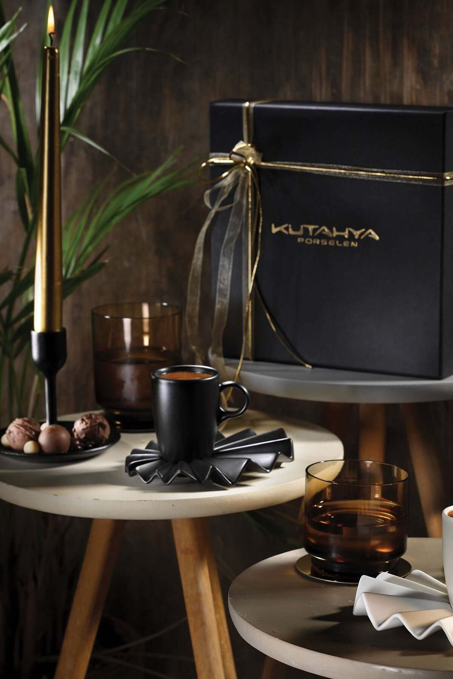 Kütahya Porcelain Adora Coffee Set Black & Cream Gift Boxed set for 2 *Limited Edition.