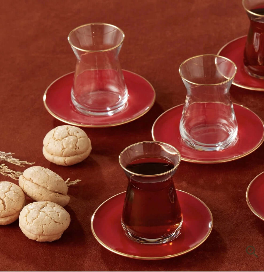Karaca Retro Red 6 Person Tea Set