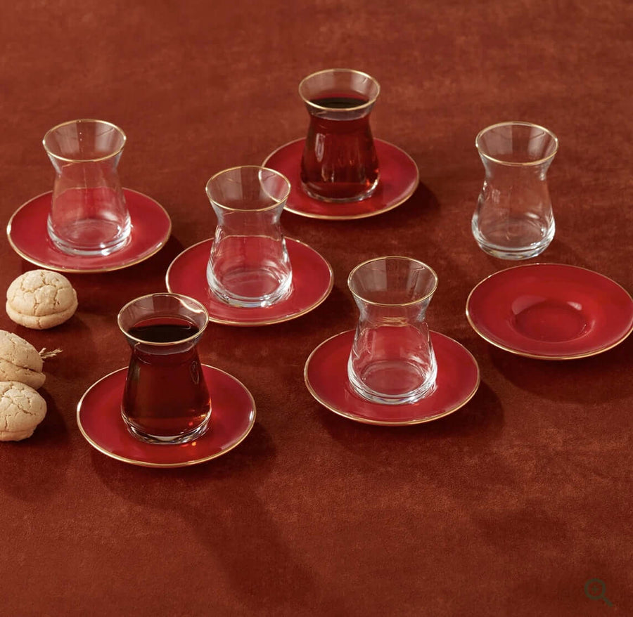 Karaca Retro Red 6 Person Tea Set