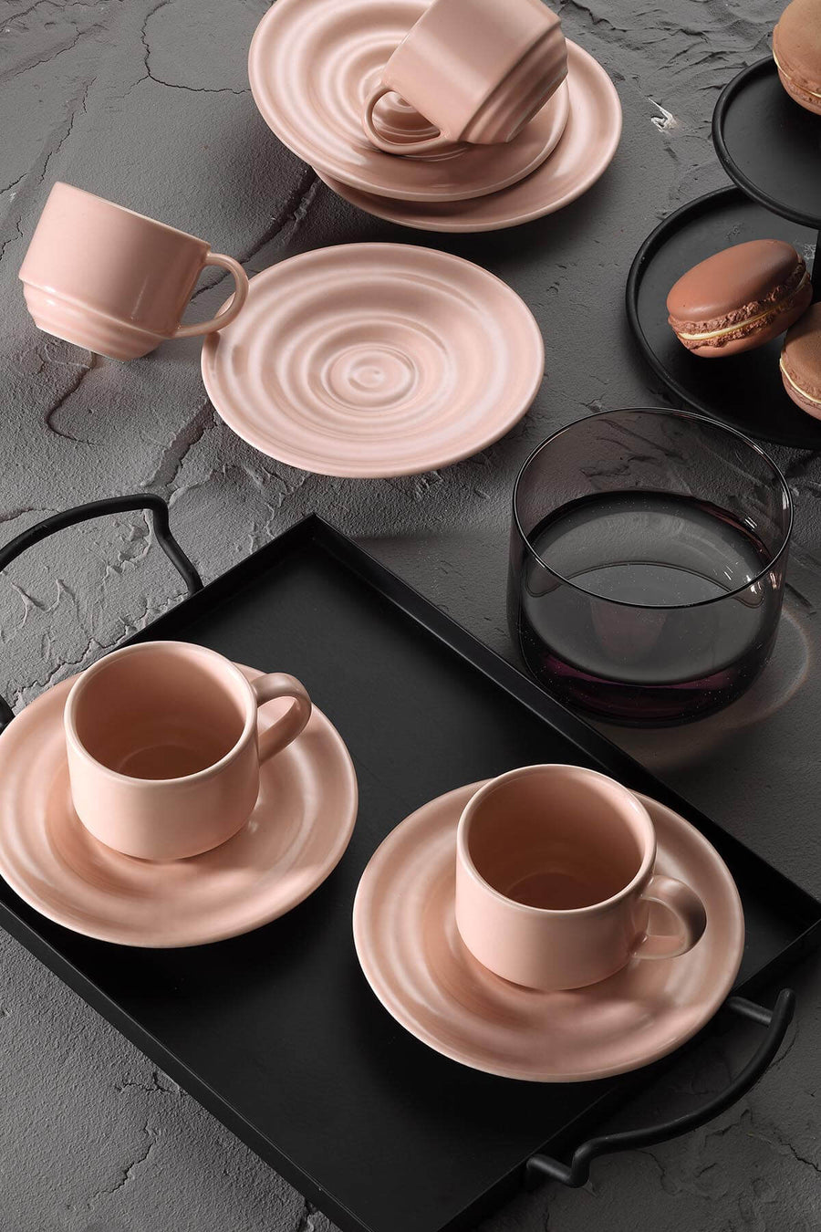 Kütahya Tuana Coffee cup set for 6 PEARL Matt Pink.