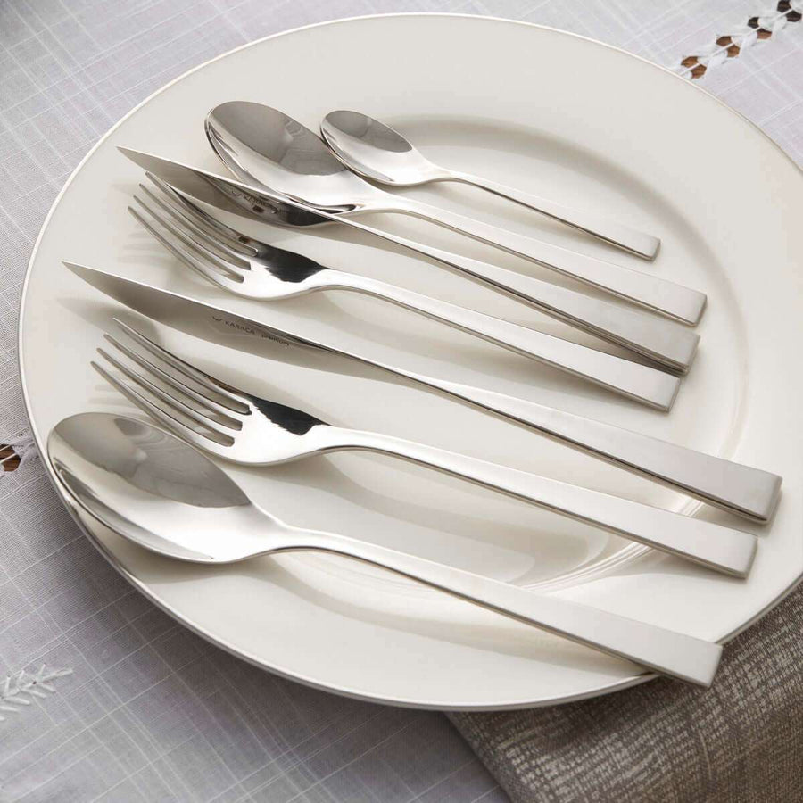 Karaca New Everest 84-Piece Stainless Steel Cutlery Set for 12 People, Silver