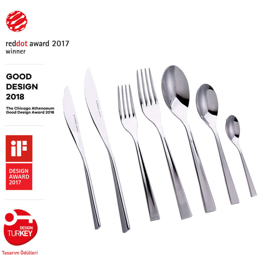 Karaca New Everest 84-Piece Stainless Steel Cutlery Set for 12 People, Silver