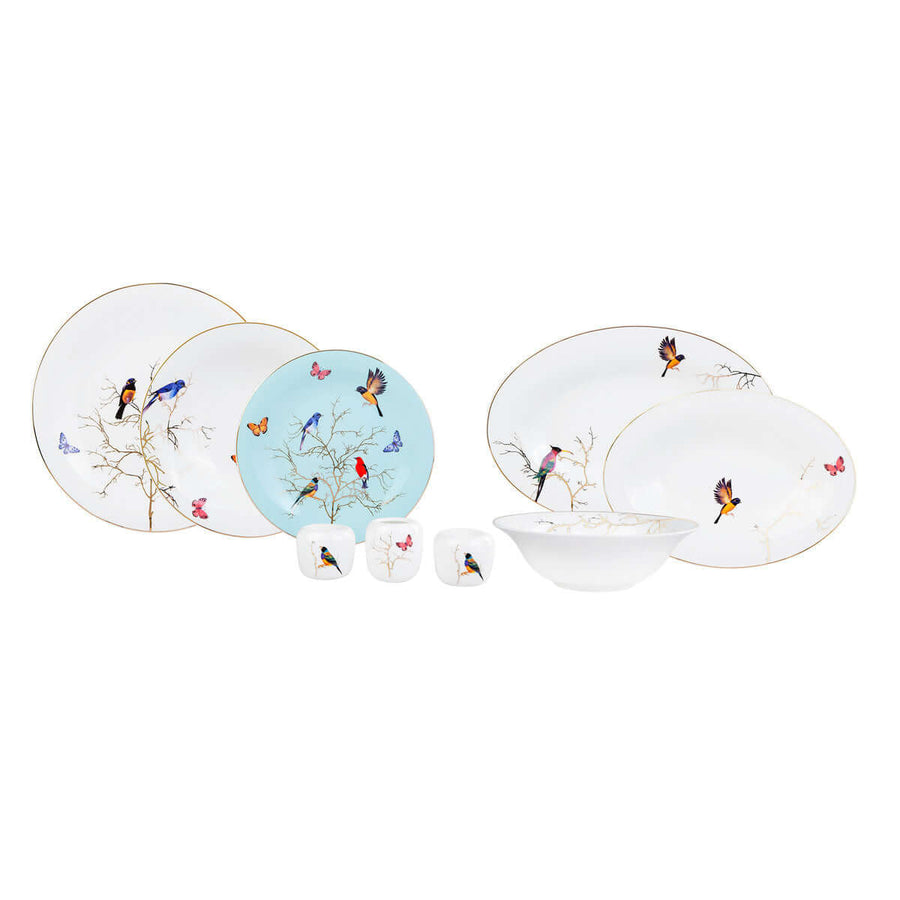 Karaca Fine Pearl Grace 58-Piece Dinner Set for 12 People, Mint Multi