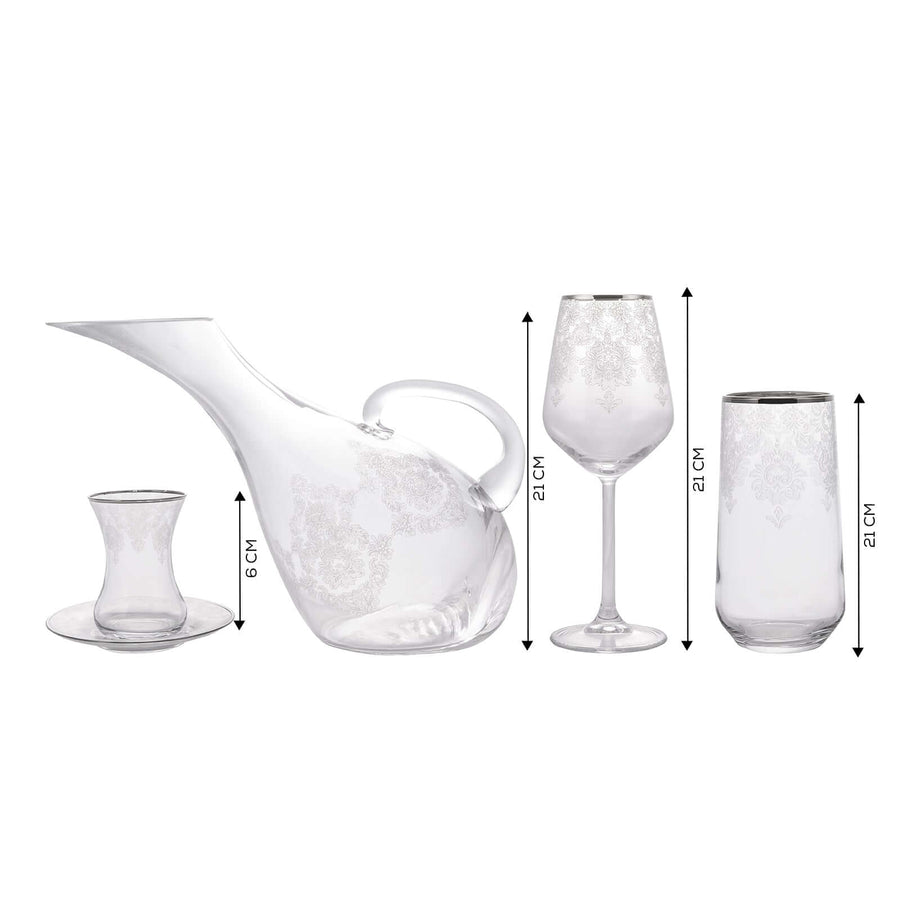 Karaca Fine Pearl Helen Platinum 49 Piece Pearl Glassware Collection