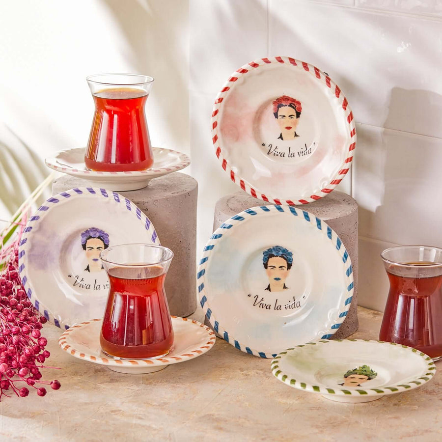 Karaca Frida Kahlo Tea Collection: Exquisite 6-Piece Turkish Glass Tea Set