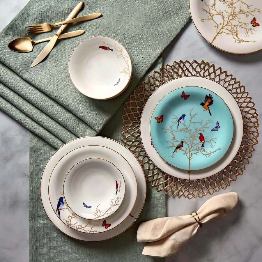 Karaca Fine Pearl Grace 58-Piece Dinner Set for 12 People, Mint Multi