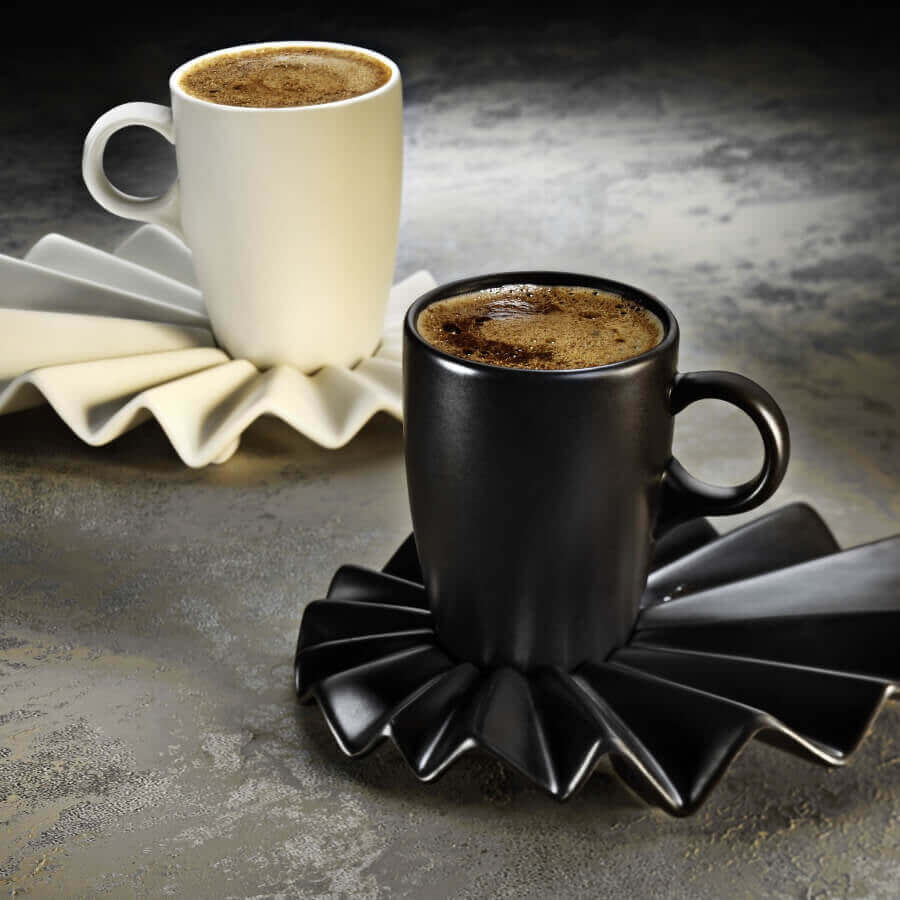 Kütahya Porcelain Adora Coffee Set Black & Cream Gift Boxed set for 2 *Limited Edition.